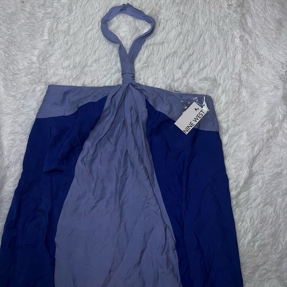 NWT Nine West Halter Neck Blue Maxi Dress size XL Wedding Guest Dress